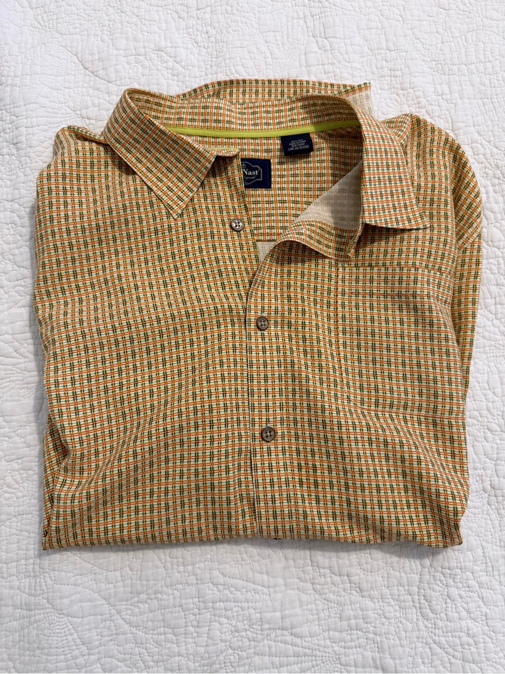 Nat Nast Men's Orange and Green Plaid Button-Down Shirt